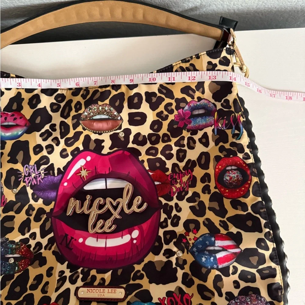 Nicole Lee Multicolor Lips and Leopard Hobo Bag
